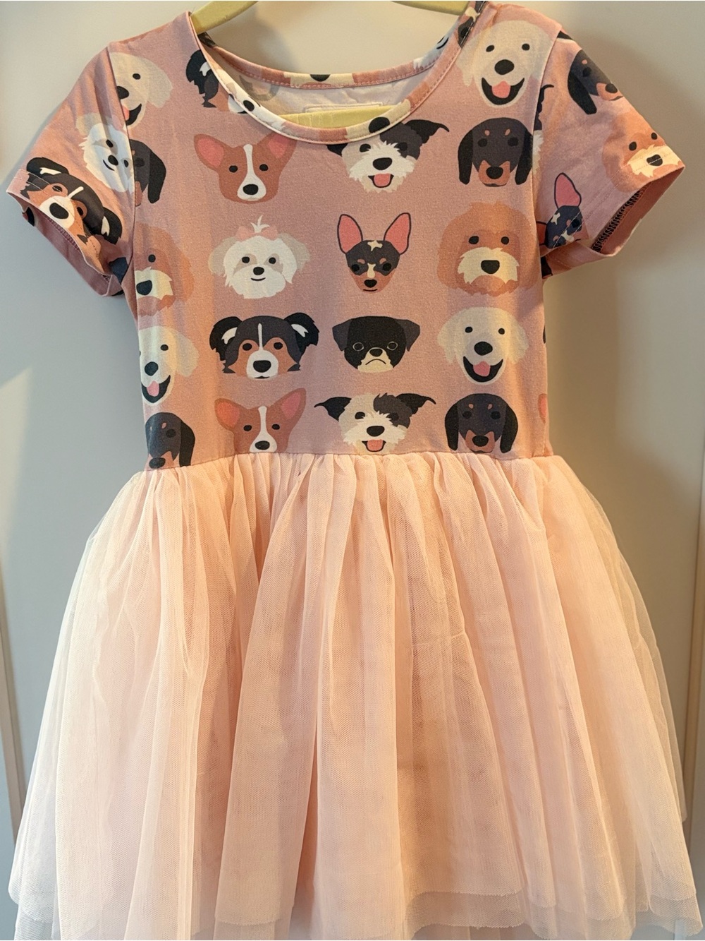 Girls' Pink Dog Print Tulle Casual Dress